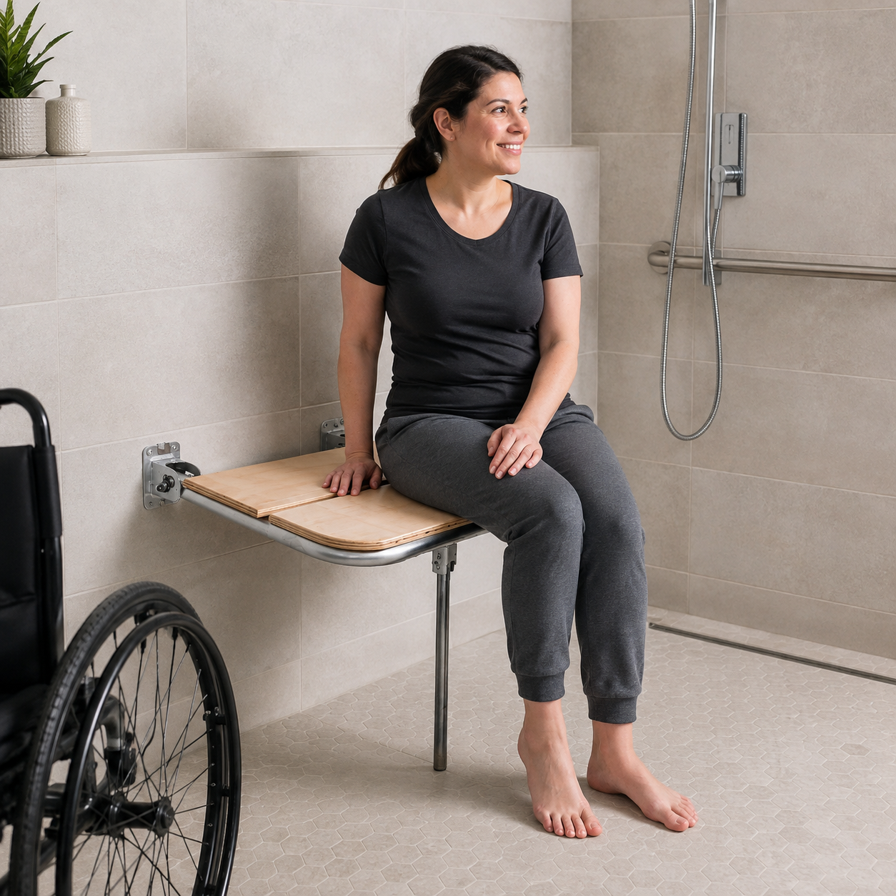 შშმ პირთა ხის საშხაპე სავარძელი/DISABLED SHOWER SET / WOODEN 42x40x41 cm